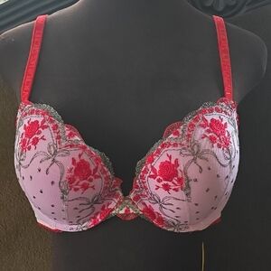 Victoria's Secret Red and Pink Floral Lace Bra